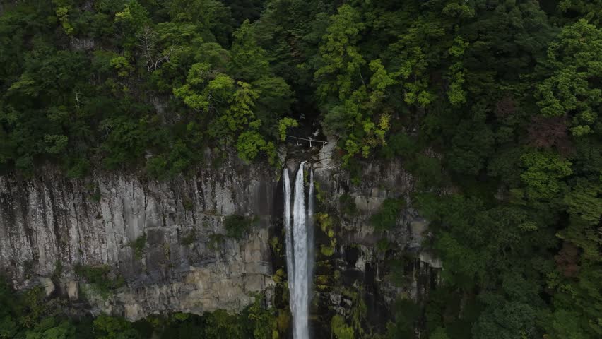 Aerial View of Nachi Waterfall with Seiganto-ji Pagoda in Wakayama, Japan