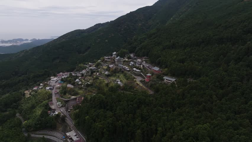 Aerial View of Nachi Waterfall with Seiganto-ji Pagoda in Wakayama, Japan