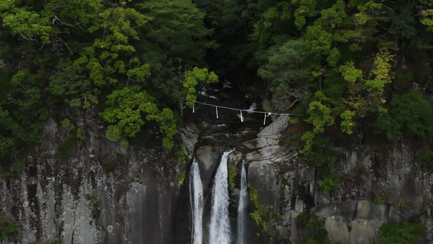 Aerial View of Nachi Waterfall with Seiganto-ji Pagoda in Wakayama, Japan