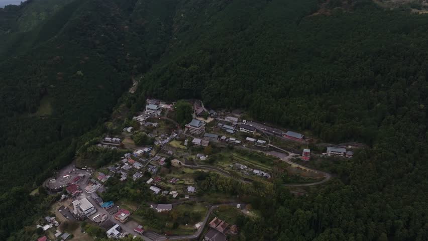 Aerial View of Nachi Waterfall with Seiganto-ji Pagoda in Wakayama, Japan