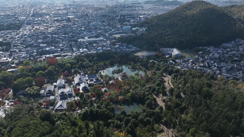 Aerial view UNESCO World Heritage Site The Famous Golden Kinkakuji Temple in Kyoto Japan