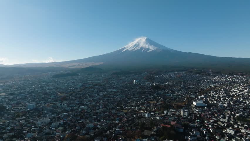 Drone Footage of Mount Fuji with Lenticular Clouds Over the Summit, Japan