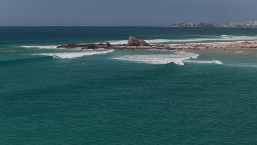 Currumbin Alley Surf Break On The Gold Coast in Queensland, Australia. - aerial shot