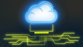 Cloud storage animation with digital network grid. Cloud storage digital data security. Cloud storage technology graphic on black background. - Powered by Shutterstock - Get 15% off with code: PIKWIZARD15