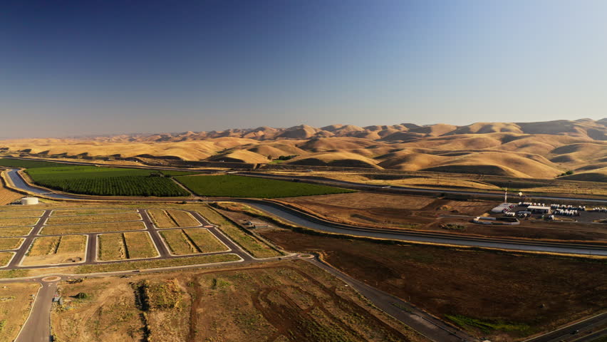 Aerial shot of one of the aqueducts running through California