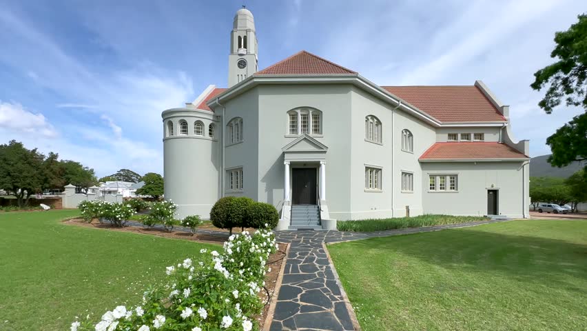 Tilt up view of Dutch Reformed Church (NG Kerk) in Riviersonderend, South Africa.