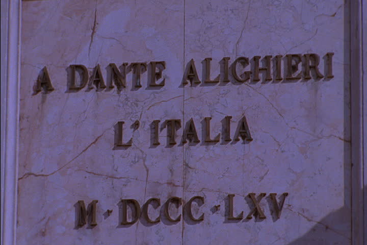 CU base of Dante Alighieri statue in Florence, Italy.