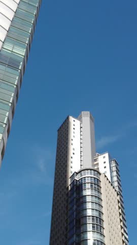 Vertical Low Angle Modern Skyscrapers and Luxury Real Estate in Puerto Madero Buenos Aires Argentina