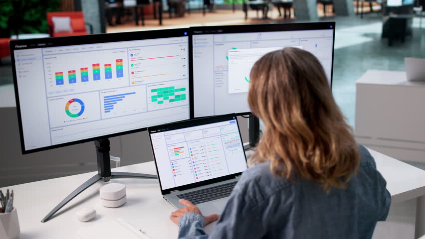 Experienced Finance Manager Analyzing Corporate Cashflow Data On Laptop Screen.