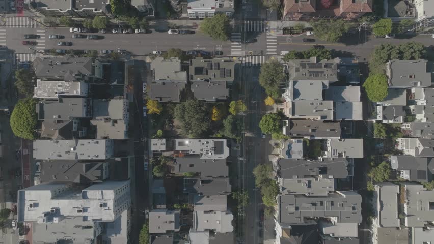 Vertical tracking top-down view of houses, San Francisco