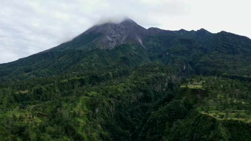 a view of merapi mountain in the morning