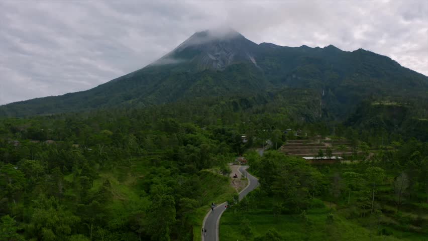 a view of merapi mountain in the morning