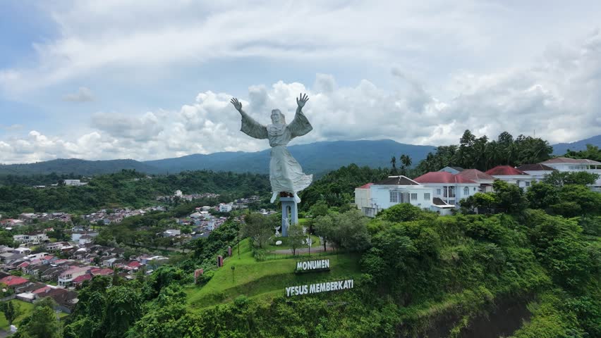 View of the statue of Jesus,Jesus bless,
city ​​icon,City of Blessing,Jesus opens his hands,
Manado, North Sulawesi,Indonesian,View