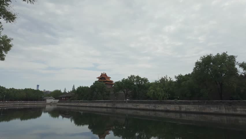 Beijing China Corner Watchtower Moat Forbidden City Architecture Sky Historic Palace Landscape