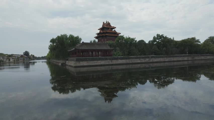 Forbidden City Beijing China Corner Watchtower Moat Architecture Reflection Historic Palace Landscape