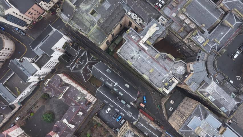 Aerial View Drone shot of Royal Mile, Edinburgh Castle, Old Town, Scott Monument, Edinburgh,  Scotland, United Kingdom