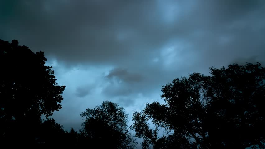 Cloudy Blue Night Sky Storm Lightning Flashes Video