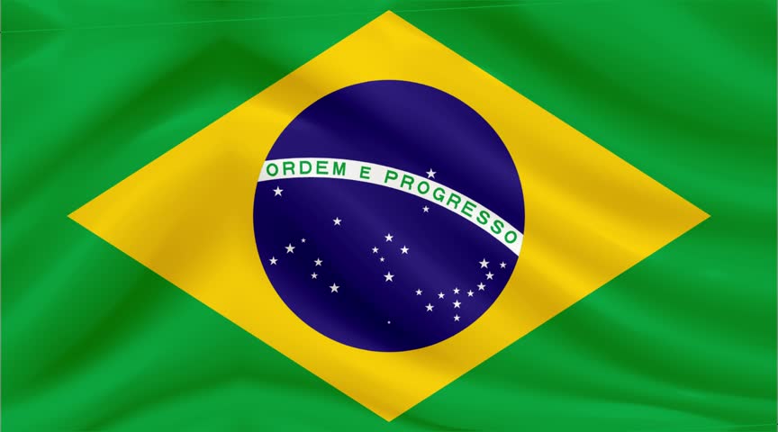 Brazilian Flag Waving in the Wind with Stars and Motto Orden e Progresso