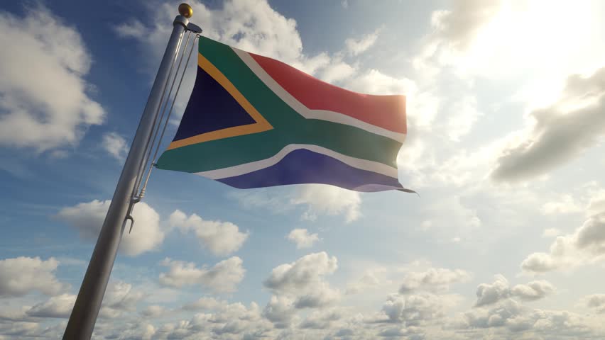 South Africa Flag on a Pole by Day, 3D Render 4K stock video