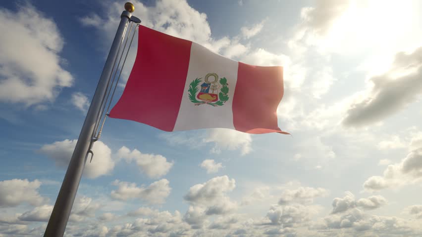 Peru Flag on a Pole by Day, 3D Render 4K stock video