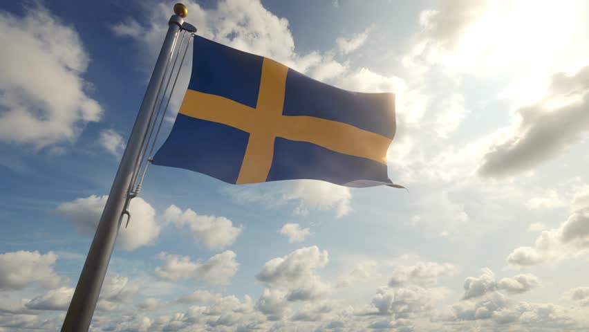 Sweden Flag on a Pole by Day, 3D Render 4K stock video
