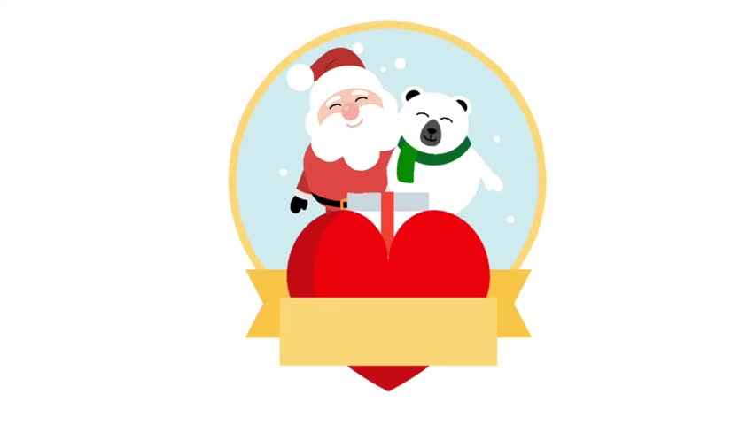 A vector illustration depicting two polar bears with a heart-shaped gift, set against a white background. The image is a