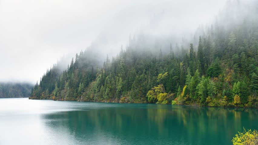 Time lapse Photography of Lake View in Mist in Jiuzhaigou Sichuan China