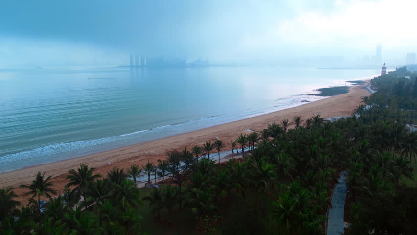 Hainan Island Holiday Beach Scenic Mountains Rivers Lakes and Clouds 4K Aerial