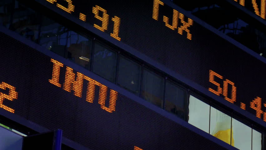 NEW YORK CITY, Circa June, 2013 - A stock market ticker in Times Square.
