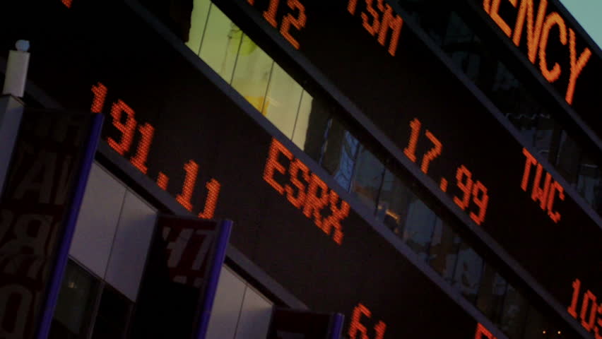 NEW YORK CITY, Circa June, 2013 - A stock market ticker in Times Square.