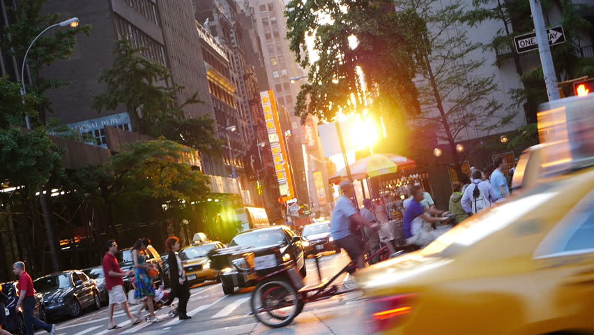 NEW YORK CITY, Circa June, 2013 - The busy streets of New York City at sunset.