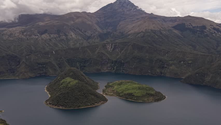 Aerial View of Cuicocha Crater Lake near Cotacachi Ecuador