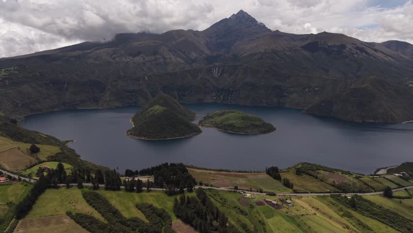 Aerial View of Cuicocha Crater Lake near Cotacachi Ecuador
