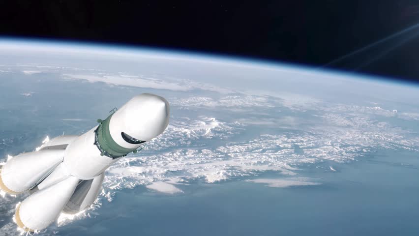Russian Soyuz rocket flying over Earth