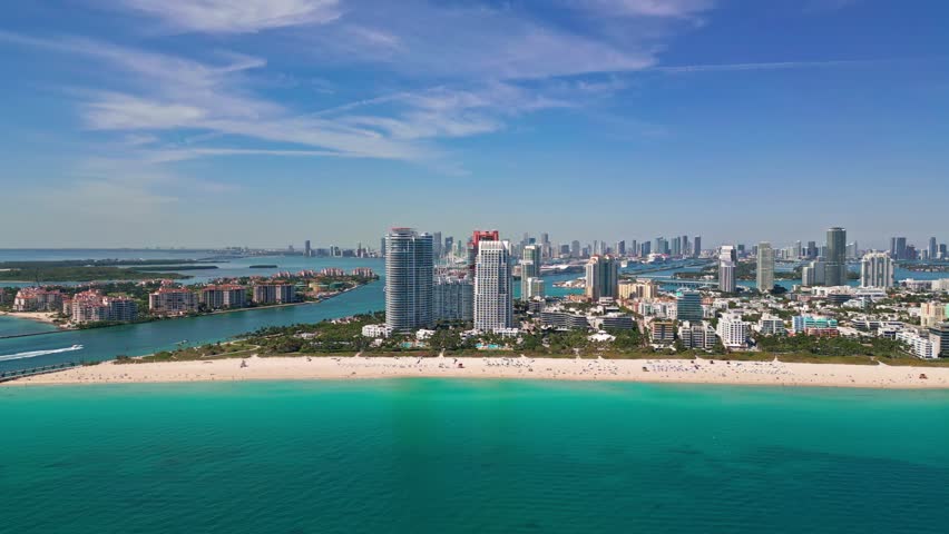 Miami city panorama with skyscrapers. Miami shoreline. Miami coastal cityscape. Miami city.