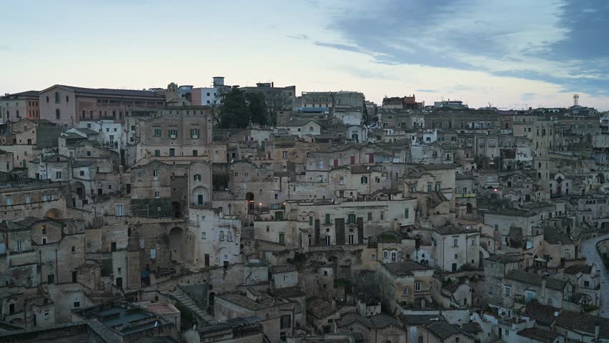 Matera, Italy, stone city on a hill, stone and cave houses