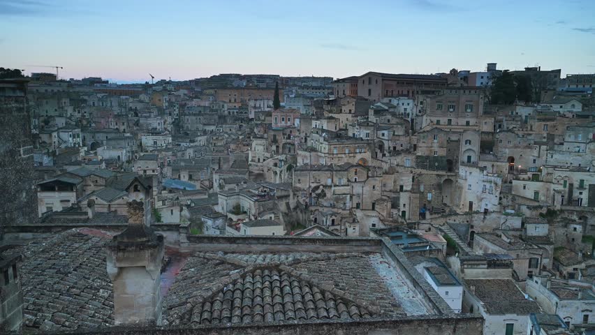 Matera, Italy, stone city on a hill, stone and cave houses