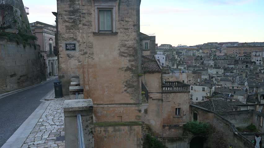 Matera, Italy, stone city on a hill, stone and cave houses