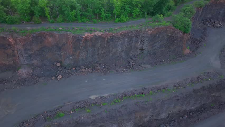 Summer aerial view featuring a quarry in Meriden, Connecticut at sunset