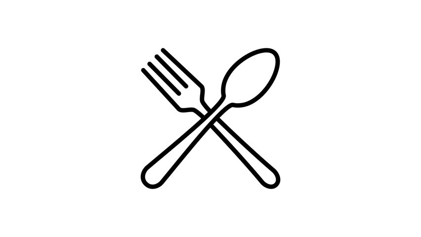 Fork and spoon animated icon for restaurant cutlery. Culinary food, dining, eating, utensil, dishware, and silverware animation video
