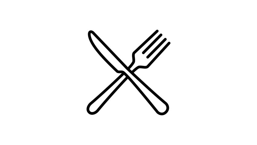 Knife and fork animated icon for restaurant cutlery. Culinary food, dining, eating, utensil, dishware, and silverware animation video