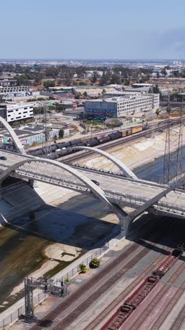New Sixth Street Viaduct over Los Angeles River, iconic replacement bridge connecting Boyle Heights and the Arts District neighborhoods