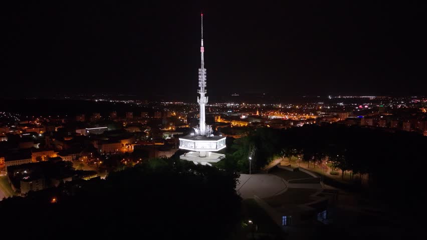 Miskolc by Night | Drone Views of the Avas TV Tower and City Lights