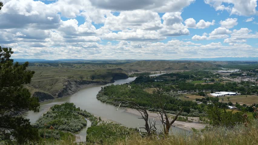 Yellowstone River Landscape with Dramatic Clouds Viewed from Four Dances Trail