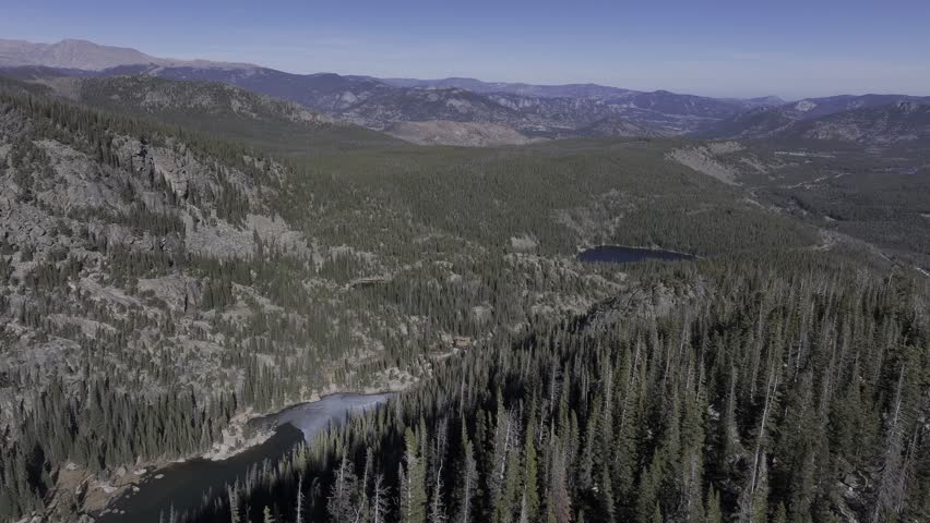 Aerial photography of the natural landscape of Rocky Mountain National Park in Colorado, USA