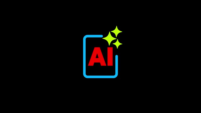 A minimal line icon of a film strip with sparkle stars indicating an AI-powered or magic enhancement feature applied to video clips in an editing application