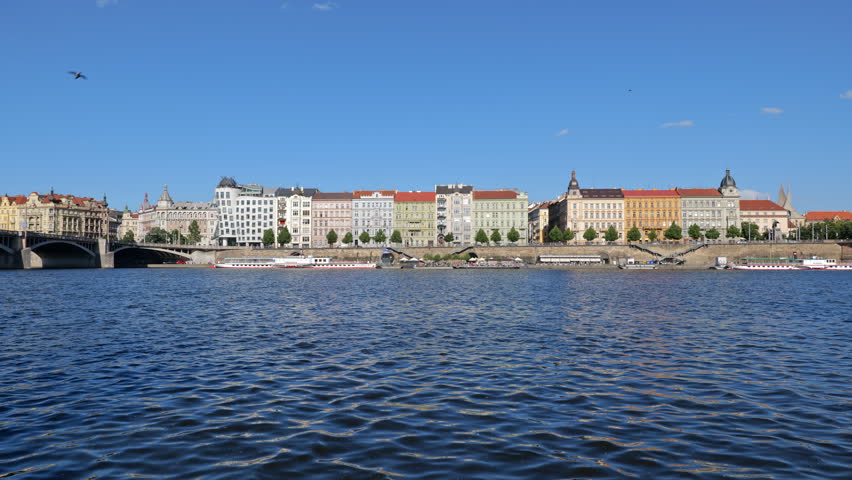 City center skyline of Prague at Vltava river in Czechia (Czech Republic).