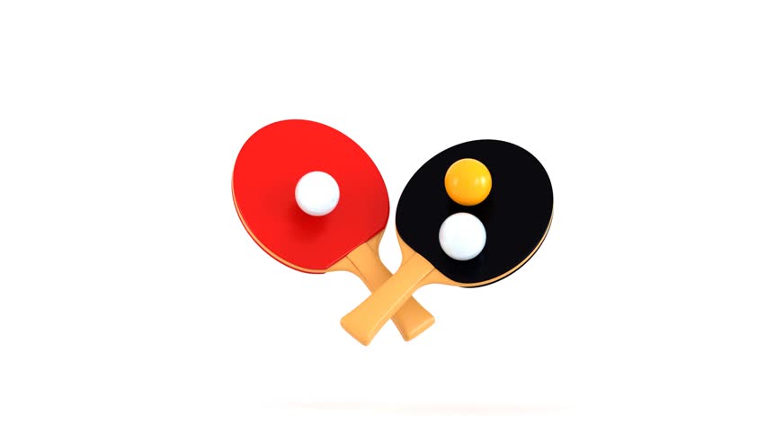 Table Tennis bat and Balls 3d icon animation concept of Two table tennis paddles and a ball rotation 3d animation