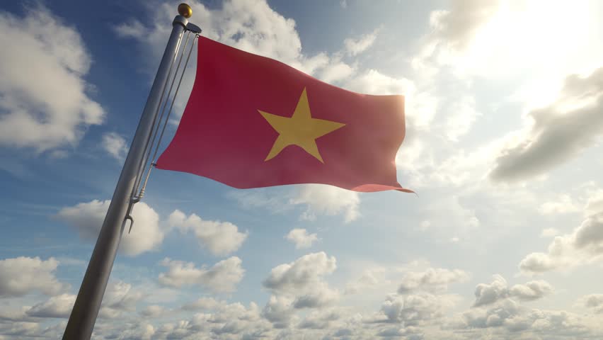 Vietnam Flag on a Pole by Day, 3D Render 4K stock video