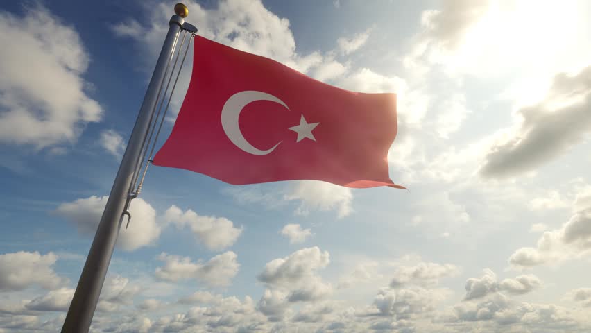 Turkey Turkiye Flag on a Pole by Day, 3D Render 4K stock video